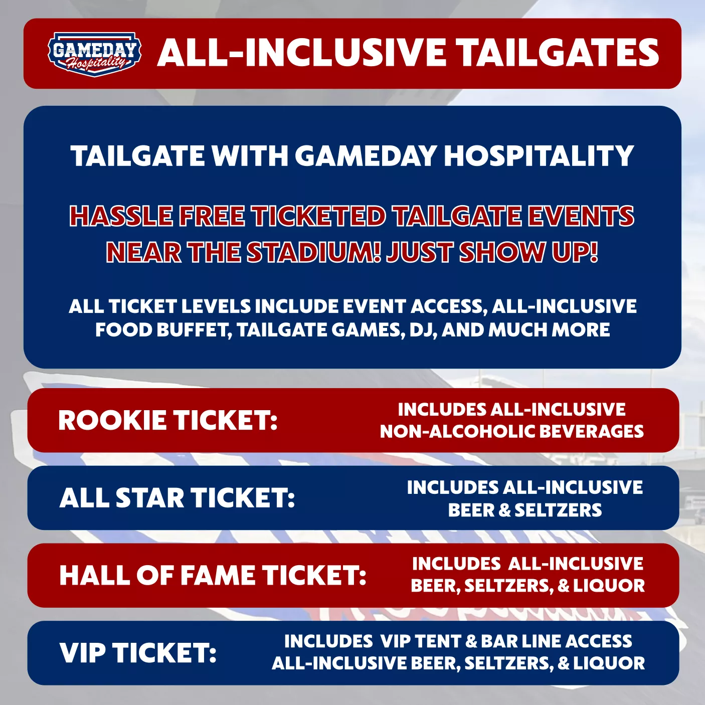 GAMEDAY HOSPITALITY LOS ANGELES TAILGATE STATIC Seating Map Seating Chart