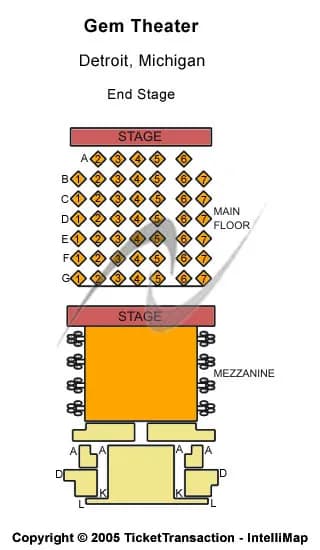 GEM THEATRE DETROIT END STAGE Seating Map Seating Chart
