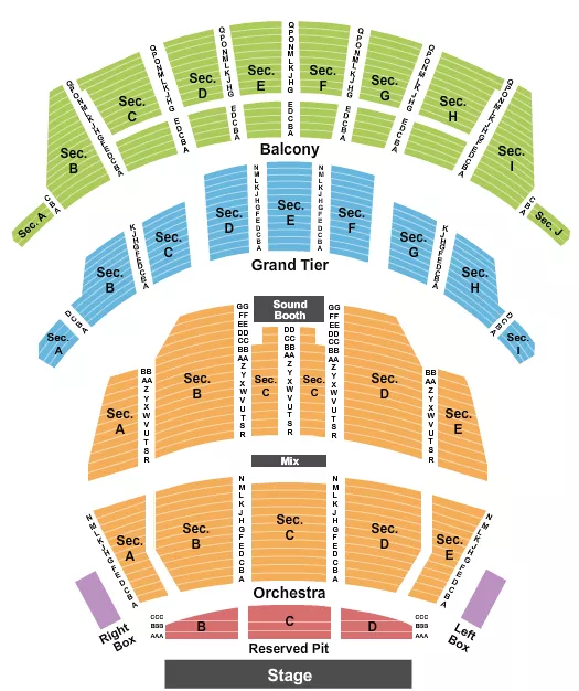 ALTRIA THEATER RICHMOND ENDSTAGE RESERVED PIT Seating Map Seating Chart