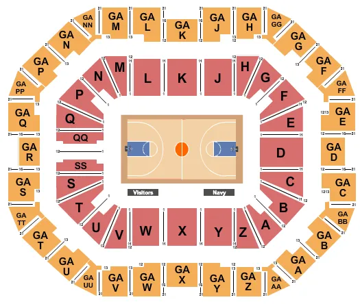 ALUMNI HALL MD BASKETBALL GA UPPER Seating Map Seating Chart
