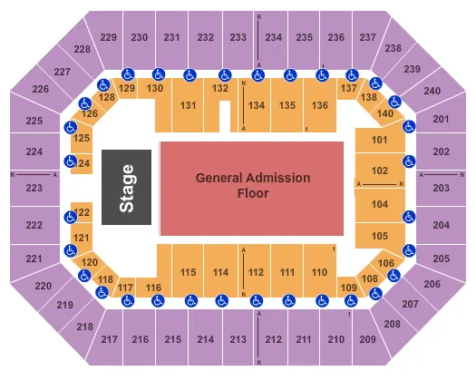 RAISING CANES RIVER CENTER ARENA END STAGE GA Seating Map Seating Chart