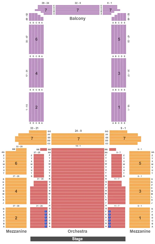 CENTENNIAL HALL ON END STAGE Seating Map Seating Chart