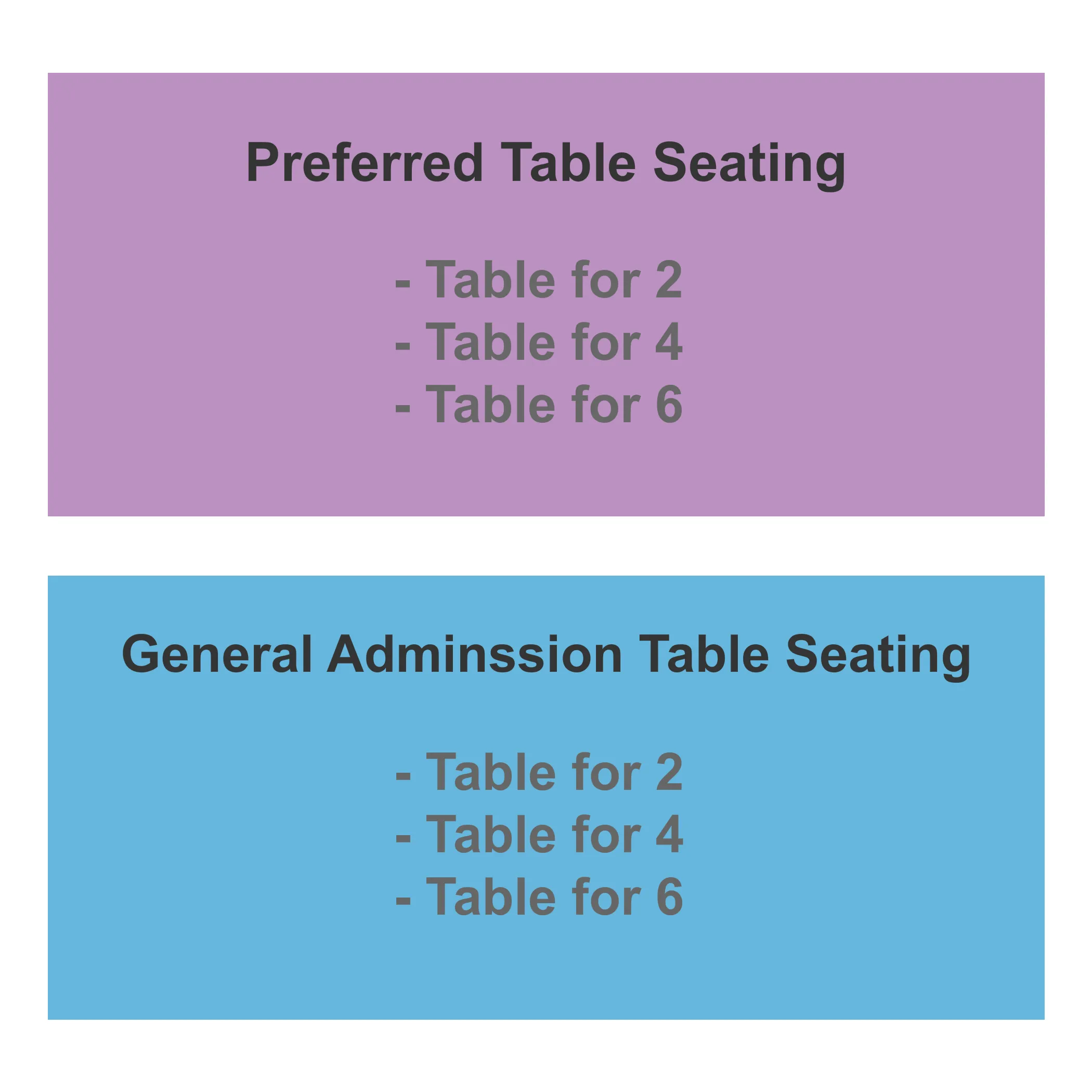 IMPROV COMEDY CLUB ADDISON TABLES STATIC Seating Map Seating Chart