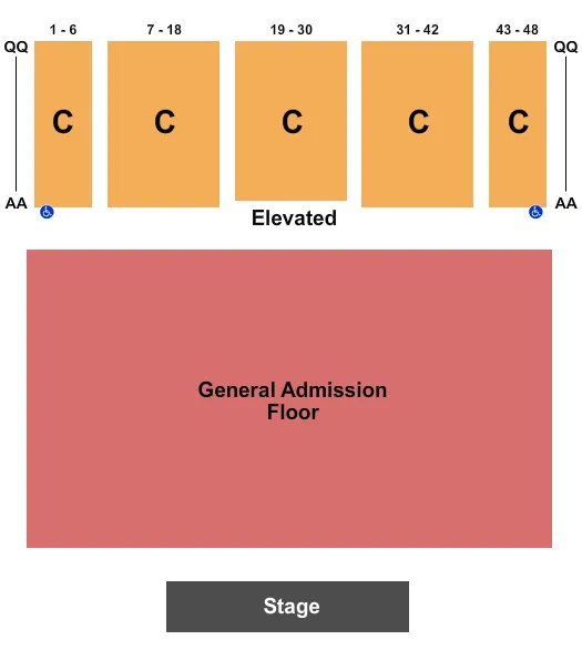 HARRAHS SOUTHERN CALIFORNIA CASINO RESORT ENDSTAGE GA FLOOR RSVD ELEVATED Seating Map Seating Chart