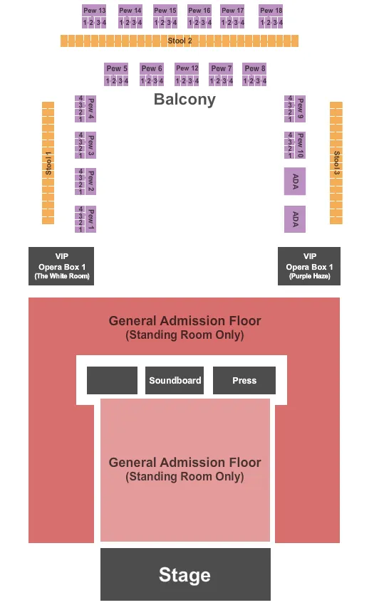 HOUSE OF BLUES MYRTLE BEACH GENERAL ADMISSION Seating Map Seating Chart