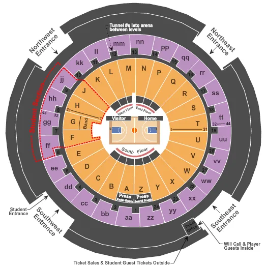 JON M HUNTSMAN CENTER BASKETBALL Seating Map Seating Chart