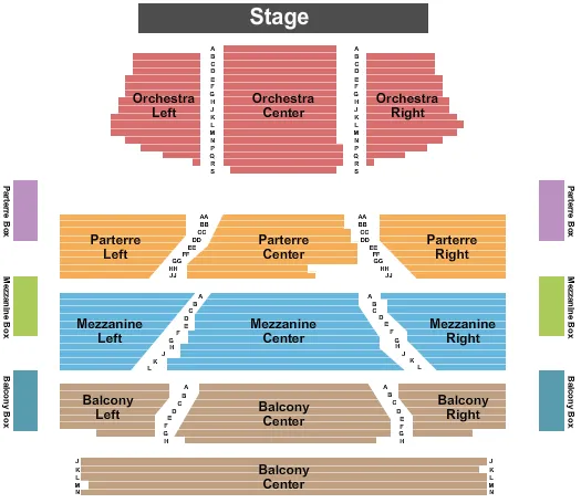 LONG CENTER FOR THE PERFORMING ARTS TX END STAGE Seating Map Seating Chart