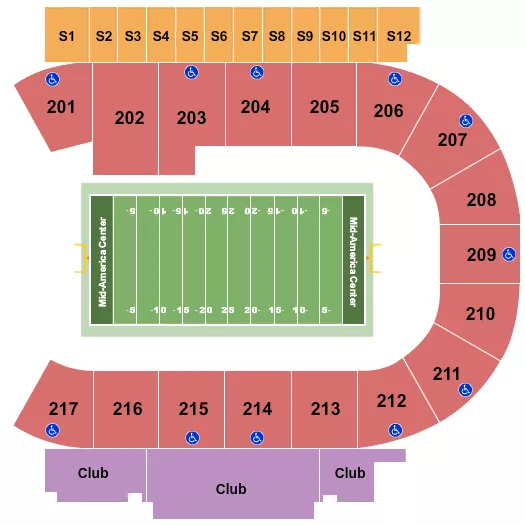 MID AMERICA CENTER INDOOR FOOTBALL Seating Map Seating Chart