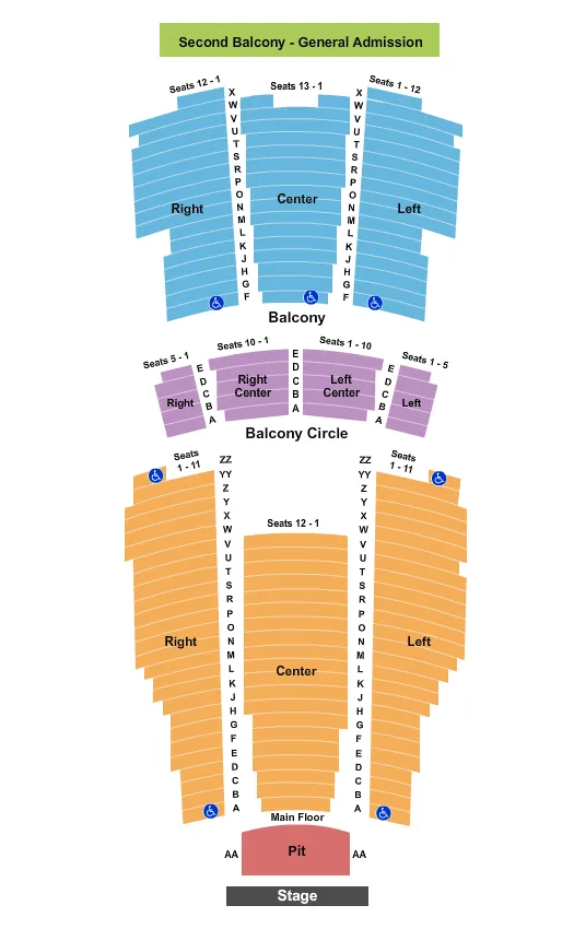 MOORE THEATRE WA ENDSTAGE PIT AA Seating Map Seating Chart