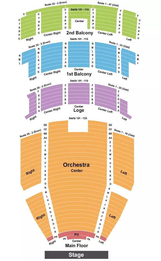 PARAMOUNT THEATRE CEDAR RAPIDS ENDSTAGE SPLIT SECTIONS Seating Map Seating Chart