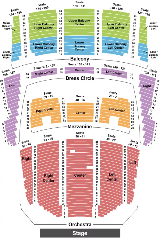 QUEEN ELIZABETH THEATRE VANCOUVER ENDSTAGE SPLIT BALCONY Seating Map Seating Chart