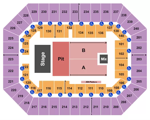 RAISING CANES RIVER CENTER ARENA ENDSTAGE GA PIT 2 Seating Map Seating Chart