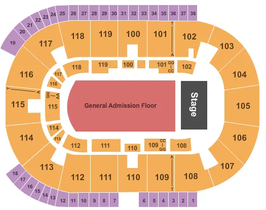 COCA COLA COLISEUM ENDSTAGE GA Seating Map Seating Chart