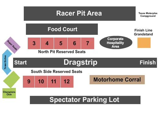 NHRA RACING Seating Map Seating Chart