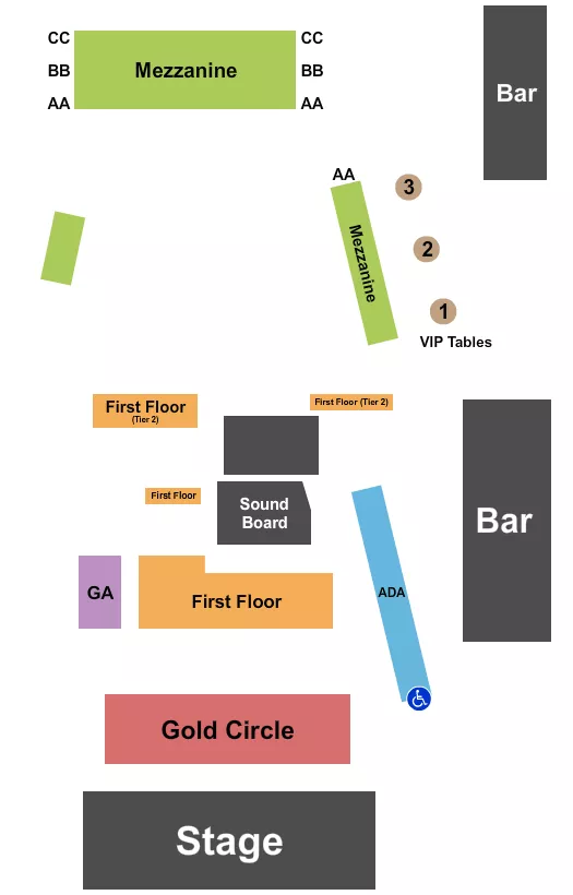 THE GUILD THEATRE MENLO PARK ENDSTAGE GC W VIP TABLES Seating Map Seating Chart