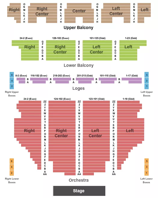 TIVOLI THEATRE CHATTANOOGA END STAGE Seating Map Seating Chart