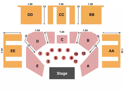 TREASURE ISLAND EVENT CENTER MN ENDSTAGE TABLES Seating Map Seating Chart