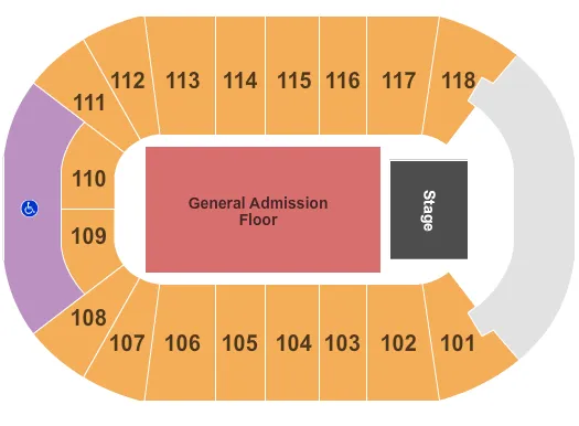 UBC DOUG MITCHELL THUNDERBIRD SPORTS CENTRE ENDSTAGE GA FLOOR Seating Map Seating Chart