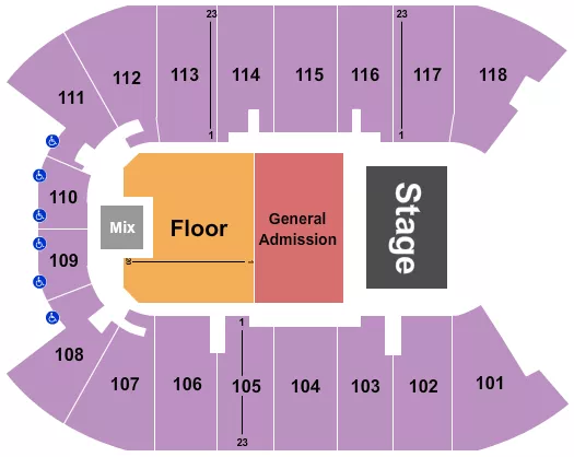 UBC DOUG MITCHELL THUNDERBIRD SPORTS CENTRE ENDSTAGE GA RSVD FLOOR 2 Seating Map Seating Chart
