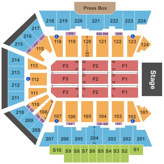 BMO CENTER ROCKFORD END STAGE Seating Map Seating Chart