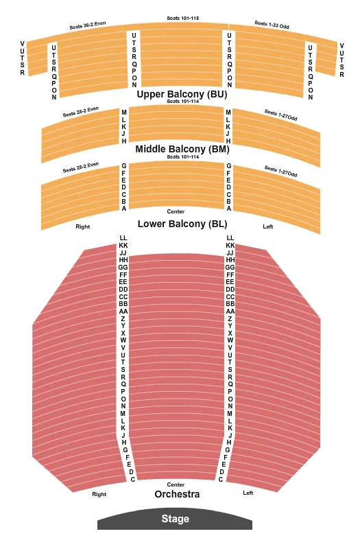 BOB HOPE THEATRE CA END STAGE Seating Map Seating Chart