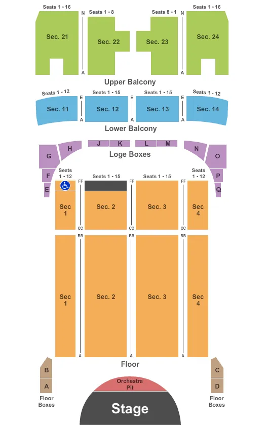 CAPITOL THEATRE WHEELING END STAGE Seating Map Seating Chart