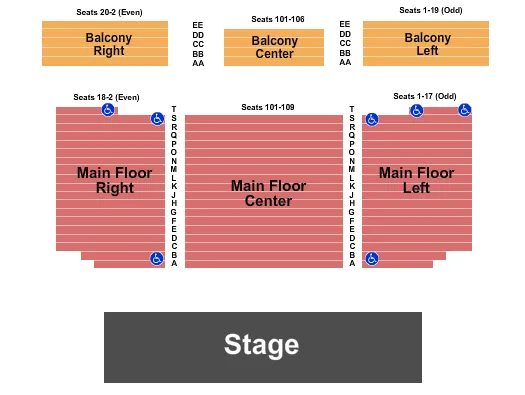 THE CLAYTON CENTER NC END STAGE Seating Map Seating Chart