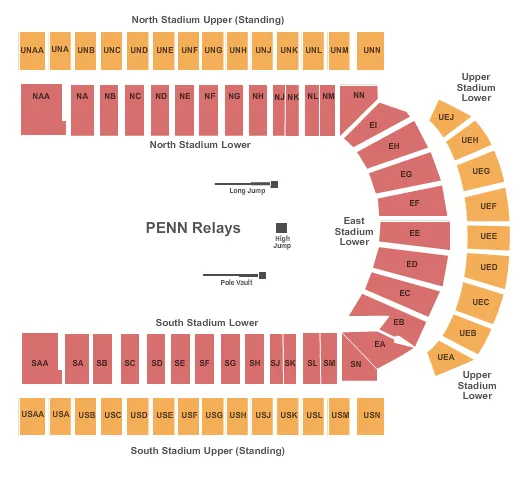 FRANKLIN FIELD PA PENN RELAYS Seating Map Seating Chart