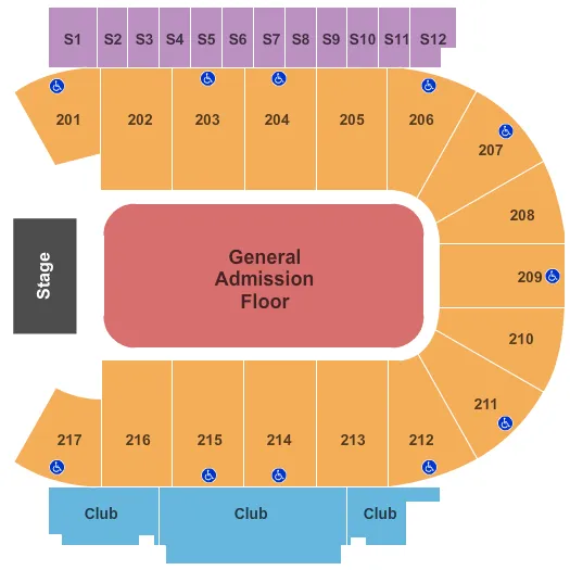 MID AMERICA CENTER END STAGE GA Seating Map Seating Chart