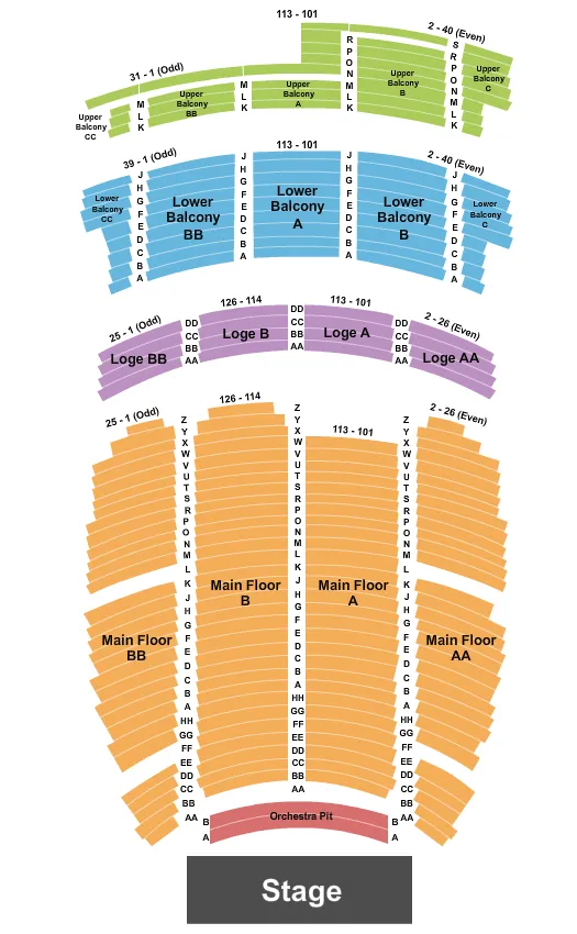EDWARD W POWERS AUDITORIUM AT DEYOR PAC ENDSTAGE PIT Seating Map Seating Chart