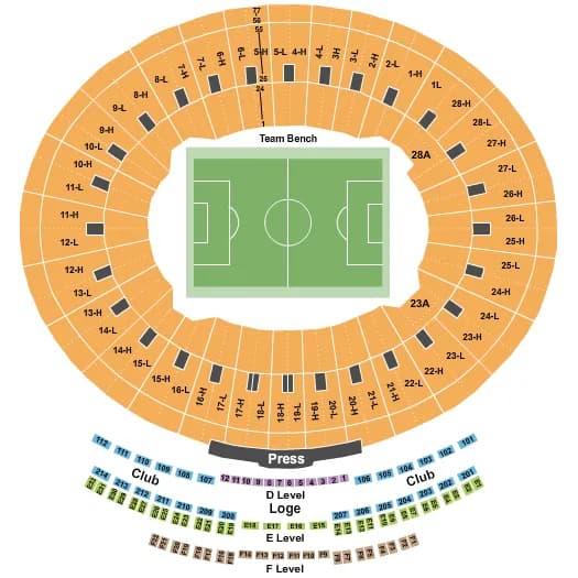 ROSE BOWL STADIUM PASADENA SOCCER NO GA Seating Map Seating Chart