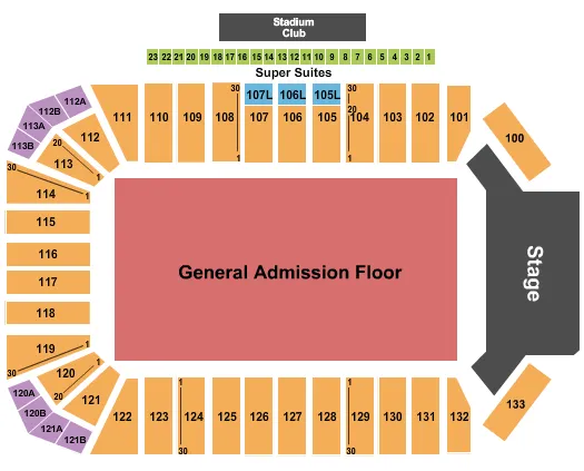 TOYOTA STADIUM FRISCO END STAGE GA Seating Map Seating Chart