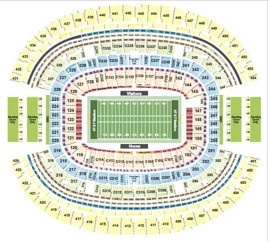 ATT STADIUM FOOTBALL ROWS Seating Map Seating Chart