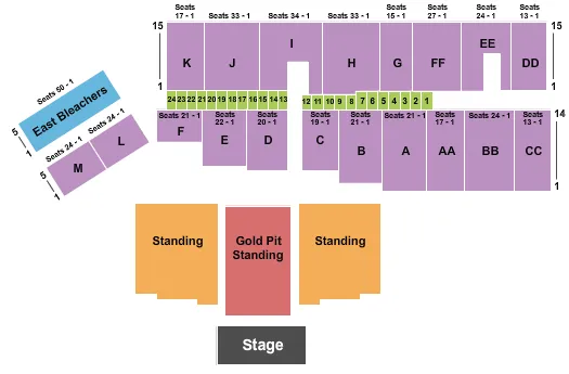 ENDSTAGE STANDING GOLD STANDING Seating Map Seating Chart