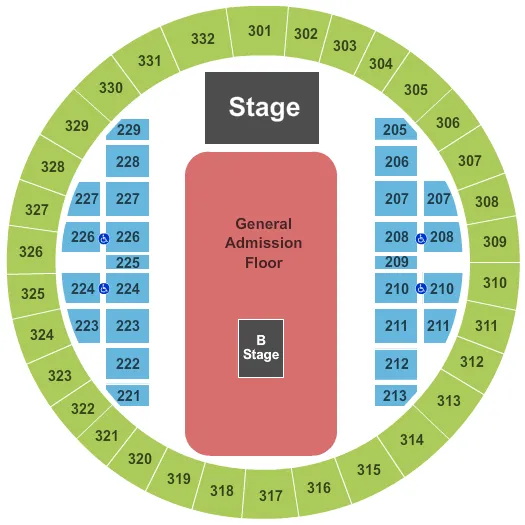 ALLIANT ENERGY CENTER VETERANS MEMORIAL COLISEUM ENDSTAGE GA FLR Seating Map Seating Chart