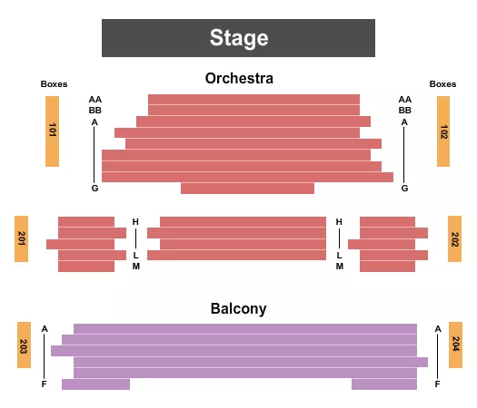 AURORA THEATRE GA END STAGE Seating Map Seating Chart