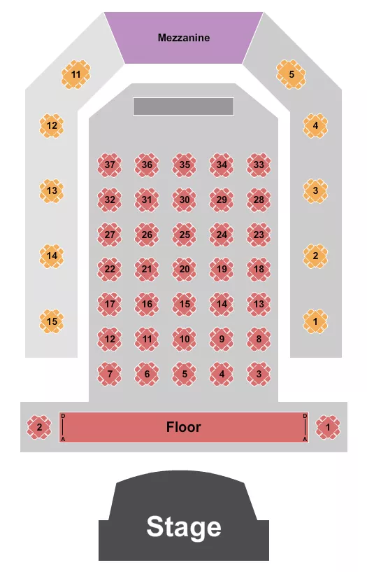 BOOT BARN HALL AT BOURBON BROTHERS GA ENDSTAGE RSV FLR WITH TABLES Seating Map Seating Chart