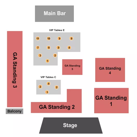 NILE THEATER CA GA STANDING TABLES Seating Map Seating Chart