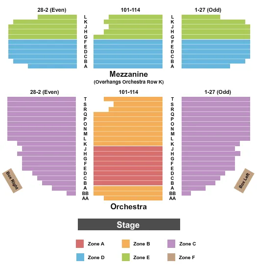 END STAGE INT ZONE Seating Map Seating Chart