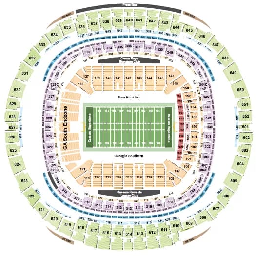 FOOTBALL NEW ORLEANS BOWL Seating Map Seating Chart