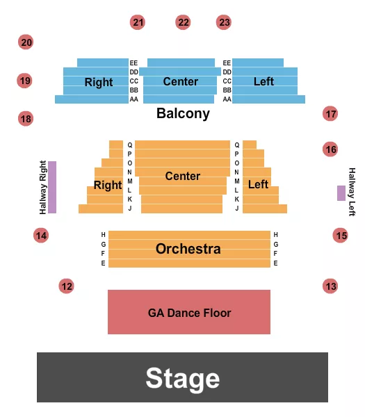 CALIFORNIA THEATRE PITTSBURG ENDSTAGE W DANCE FLOOR Seating Map Seating Chart