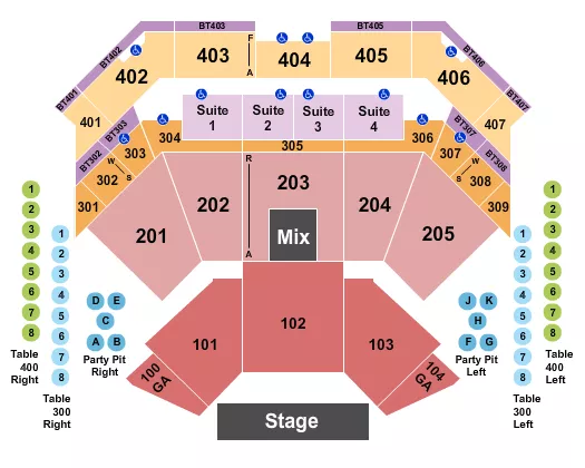 CHOCTAW CASINO RESORT DURANT ENDSTAGE RSV PARTY PIT 2 Seating Map Seating Chart
