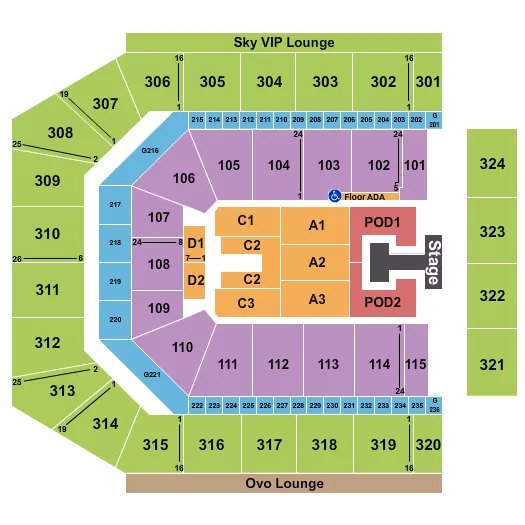 CO OP LIVE ENDSTAGE PODS 2 Seating Map Seating Chart