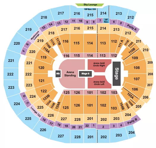ENDSTAGE ARENA GOLDS Seating Map Seating Chart