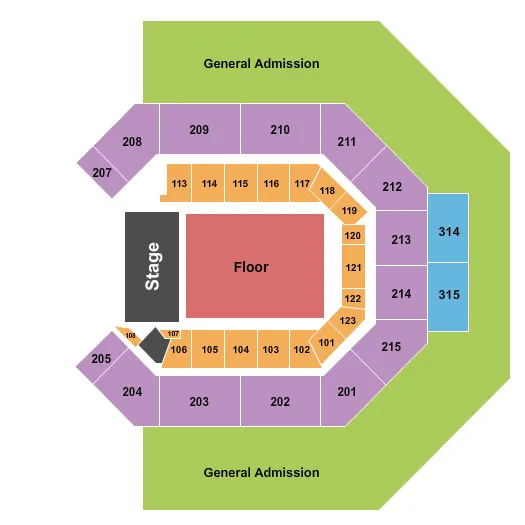 ENDSTAGE GA FLOOR UPPER LEVEL Seating Map Seating Chart