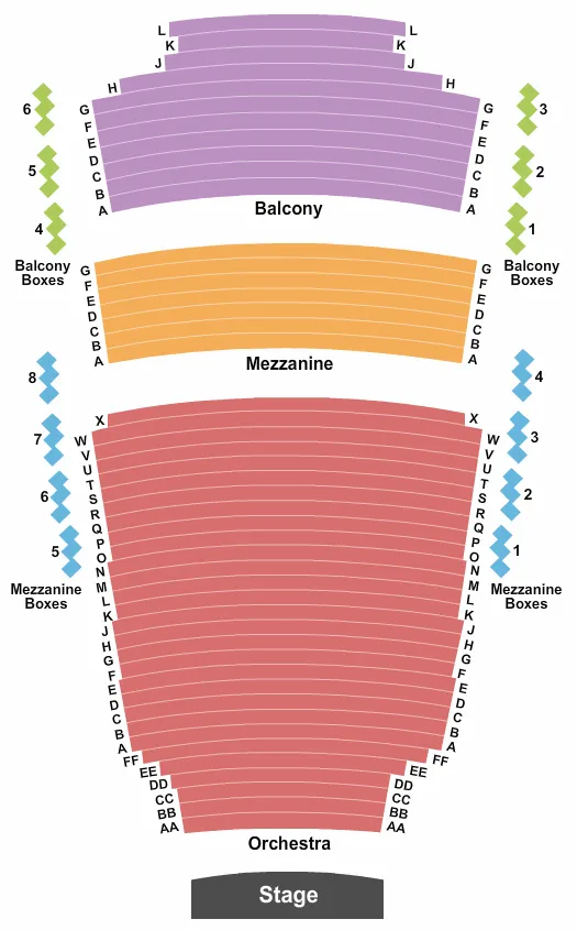 CROUSE HINDS THEATER MULROY CIVIC CENTER AT ONCENTER ENDSTAGE NO PIT Seating Map Seating Chart