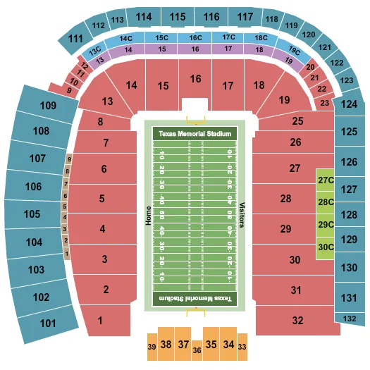 DARRELL K ROYAL TEXAS MEMORIAL STADIUM FOOTBALL Seating Map Seating Chart