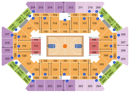 DONALD L TUCKER CIVIC CENTER BASKETBALL WITH UPPER GA Seating Map Seating Chart