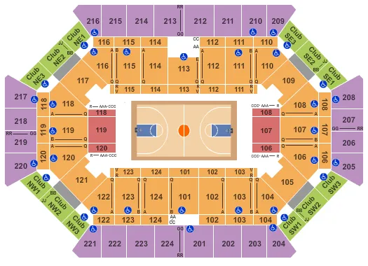 DONALD L TUCKER CIVIC CENTER BASKETBALL Seating Map Seating Chart