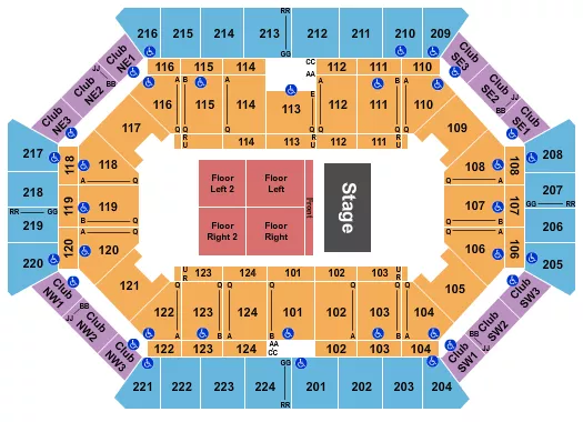 DONALD L TUCKER CIVIC CENTER ENDSTAGE FRONT FLOOR L R 12 Seating Map Seating Chart